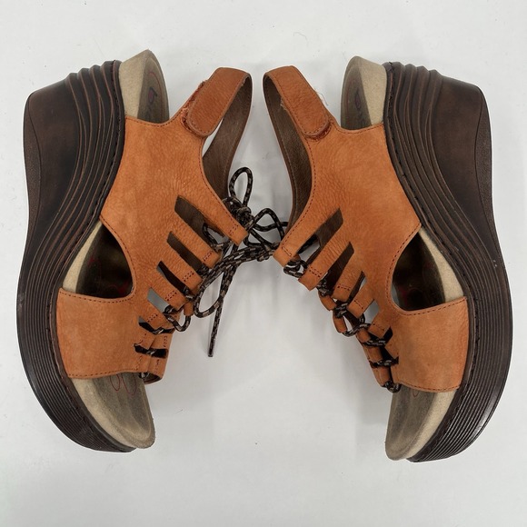 Bionica Women's Ghillie Sirus Wedge Leather Sandals Size 9.5 Orange Cognac - Picture 7 of 12